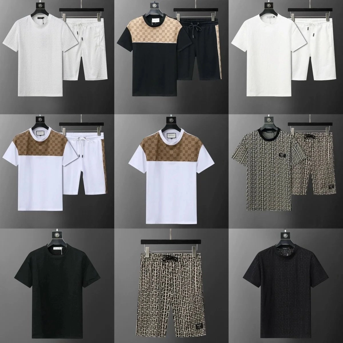Gucci GG Monogram Patchwork T-Shirt and Shorts Set - Beige Black