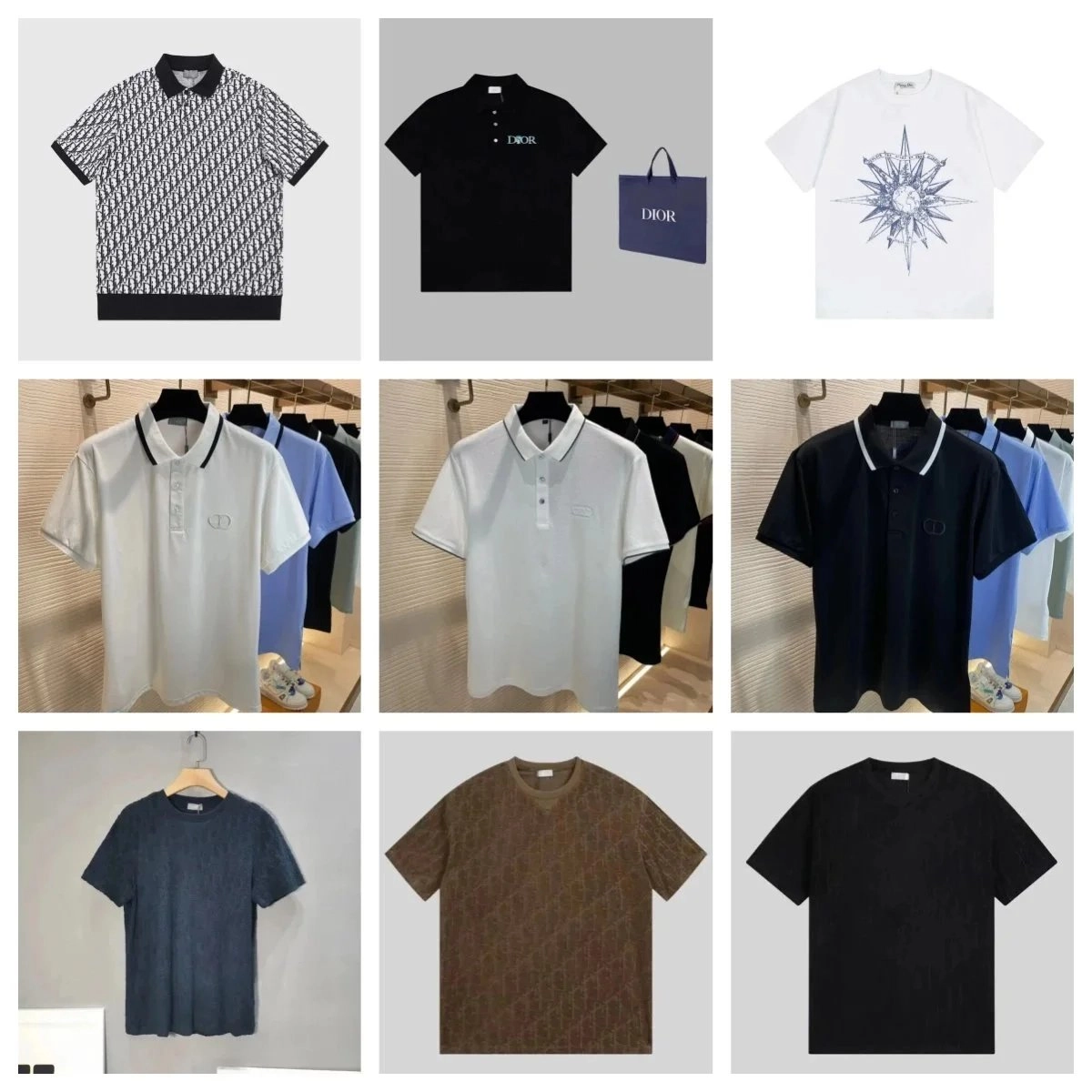 Dior Oblique Print Polo Shirt Black and White Contrast Collar