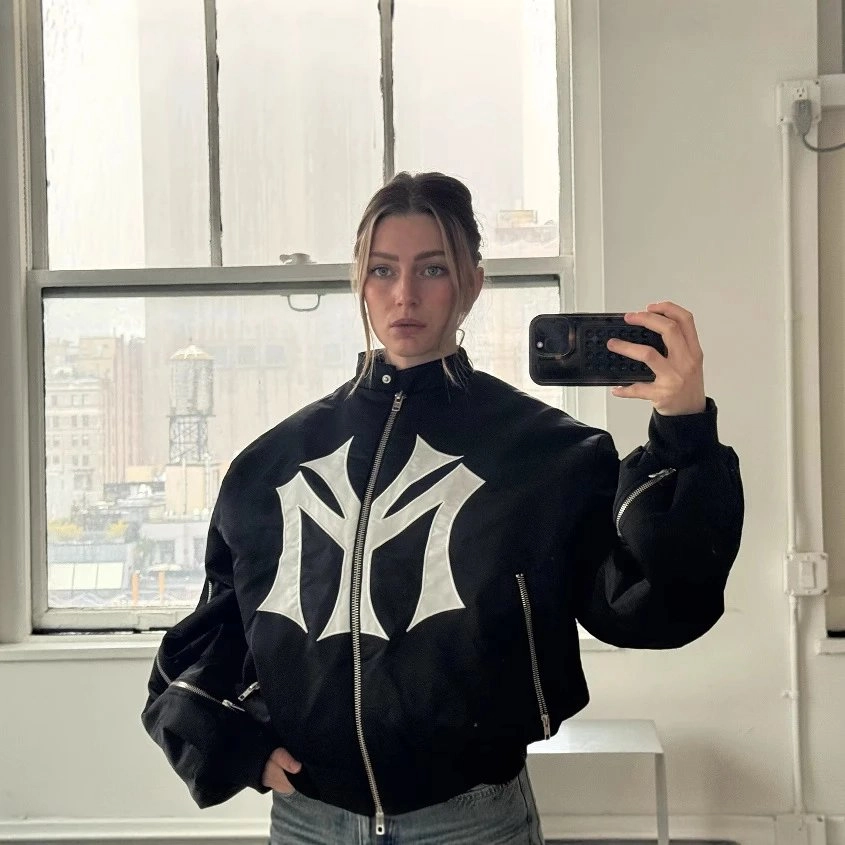 MLB New York Yankees Oversized Black Bomber Jacket with White Logo