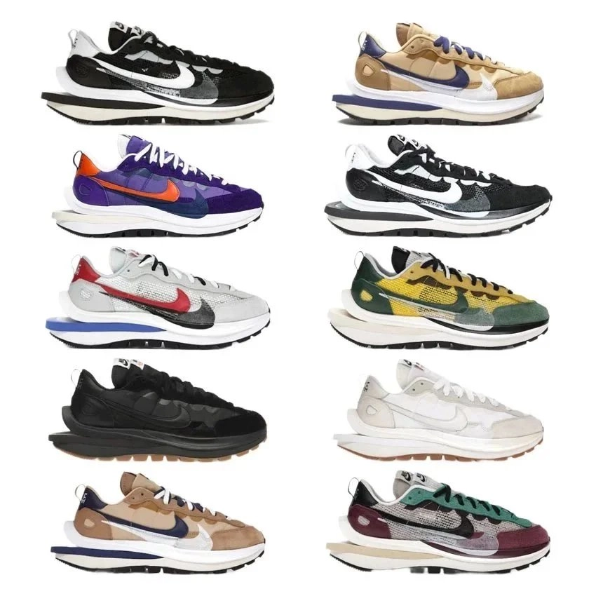 Nike Sacai Vaporwaffle Black White Grey Layered Mesh Sneaker