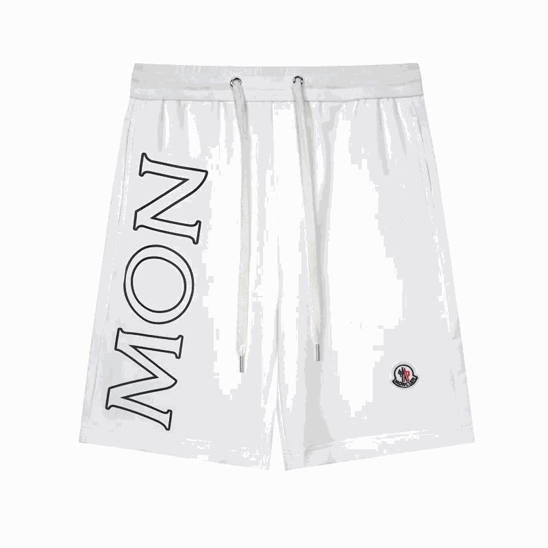 Moncler White Shorts with Vertical Logo Print and Logo Patch