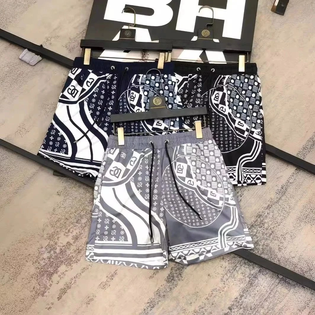 Balenciaga Logo-Print Swim Shorts - Black White Gray Pattern