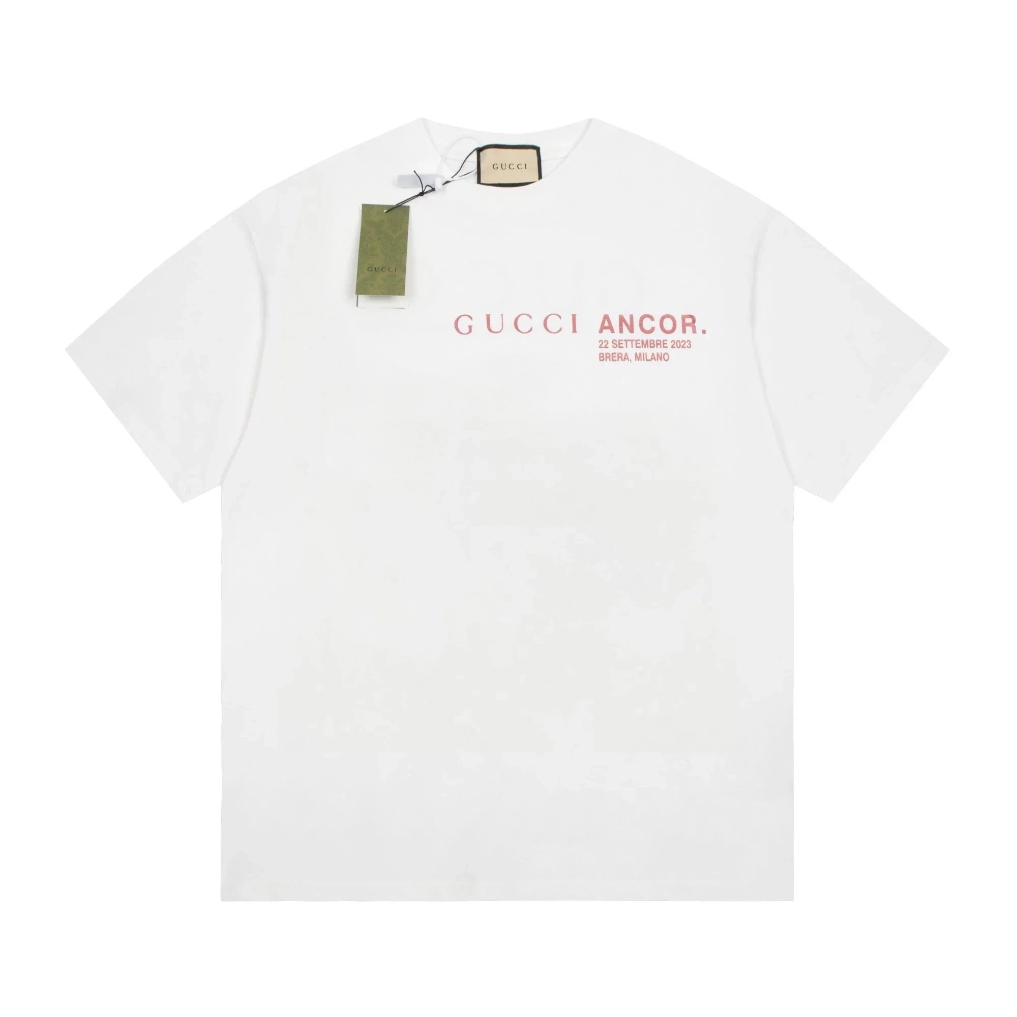 Gucci Ancor White T-Shirt with Pink Print Event Date