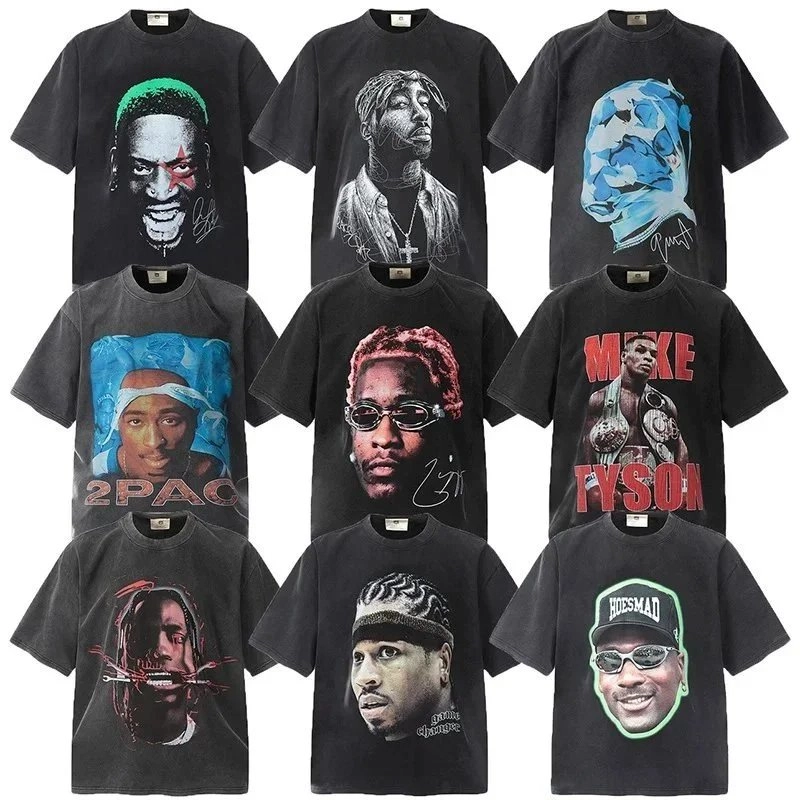 Celebrity Portrait Graphic T-Shirt Collection - Black Base