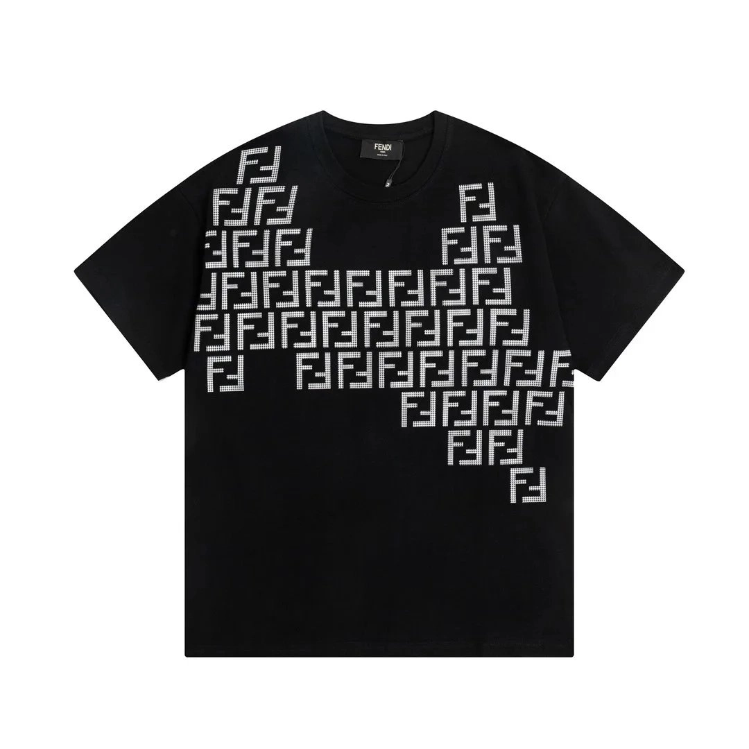 Fendi Black T-Shirt with Pixelated FF Logo Pattern