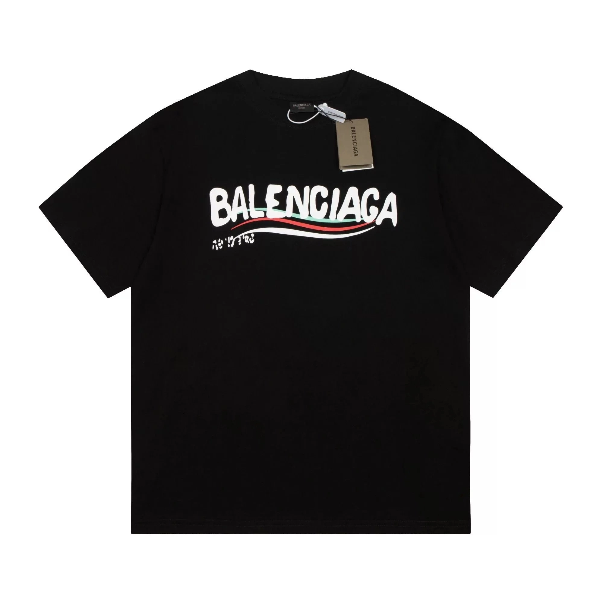 Balenciaga Logo Wave Print Black T-Shirt