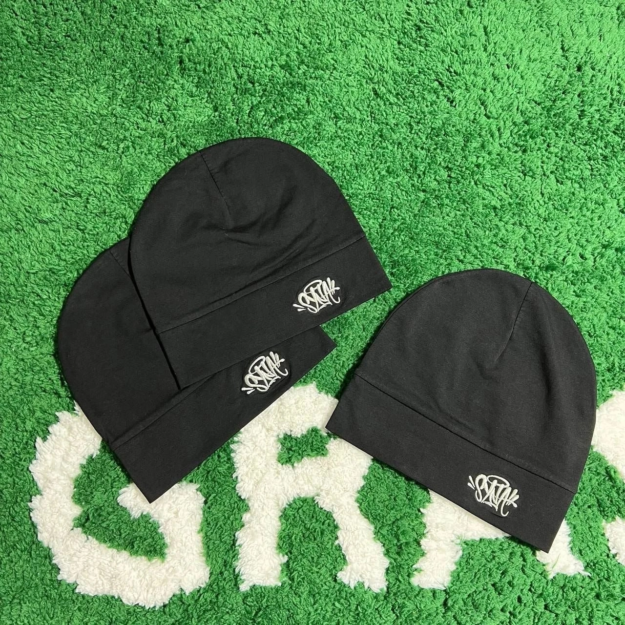 SNTK Black Beanie with White Graffiti Logo Embroidery