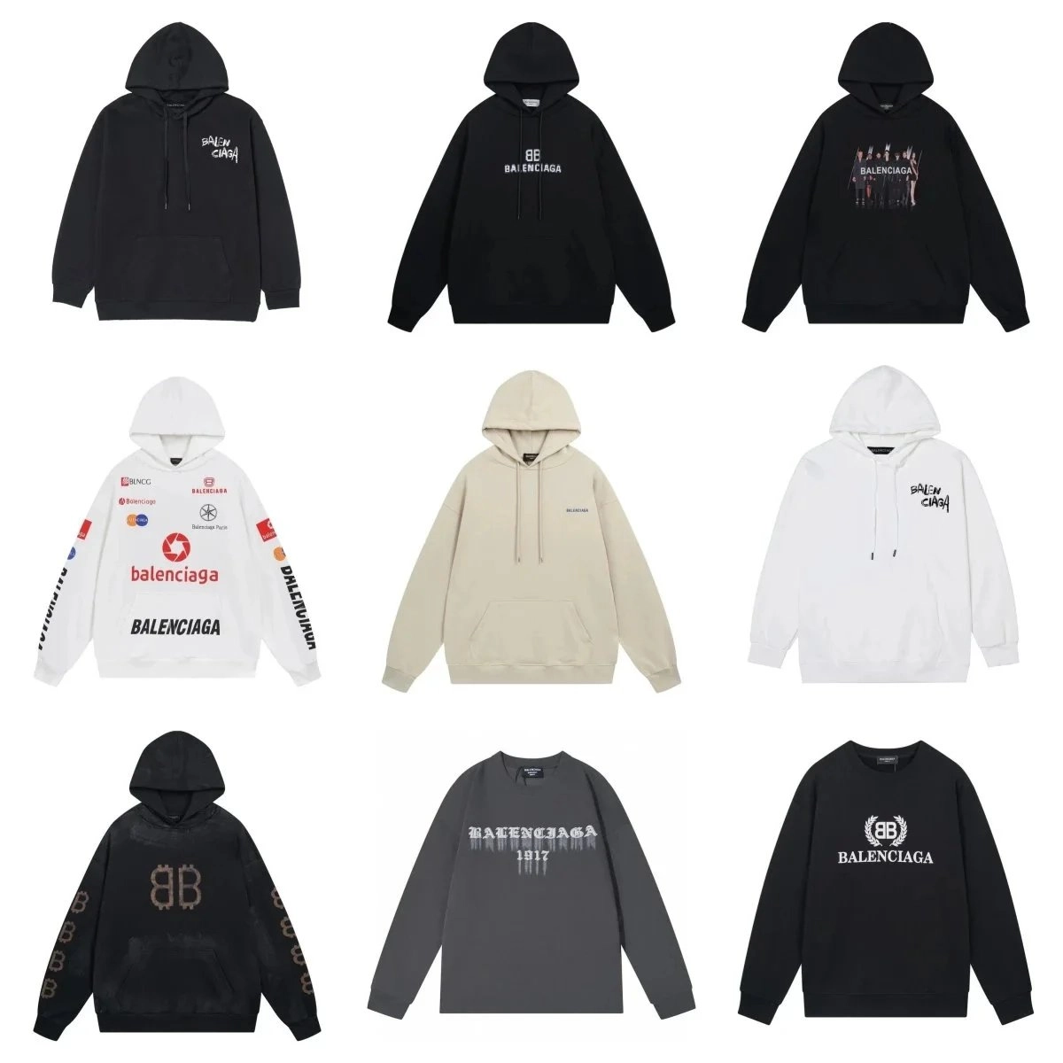 Balenciaga BB Logo Hoodie Black Distressed Print