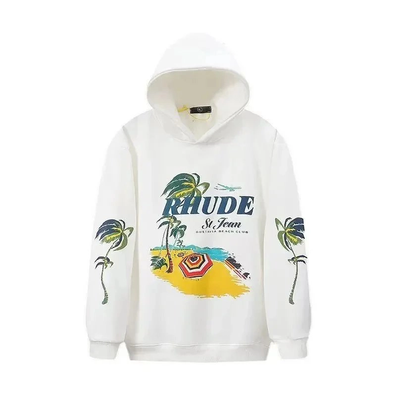 RHUDE St Jean Gustavia Beach Club Hoodie - White Palm Print