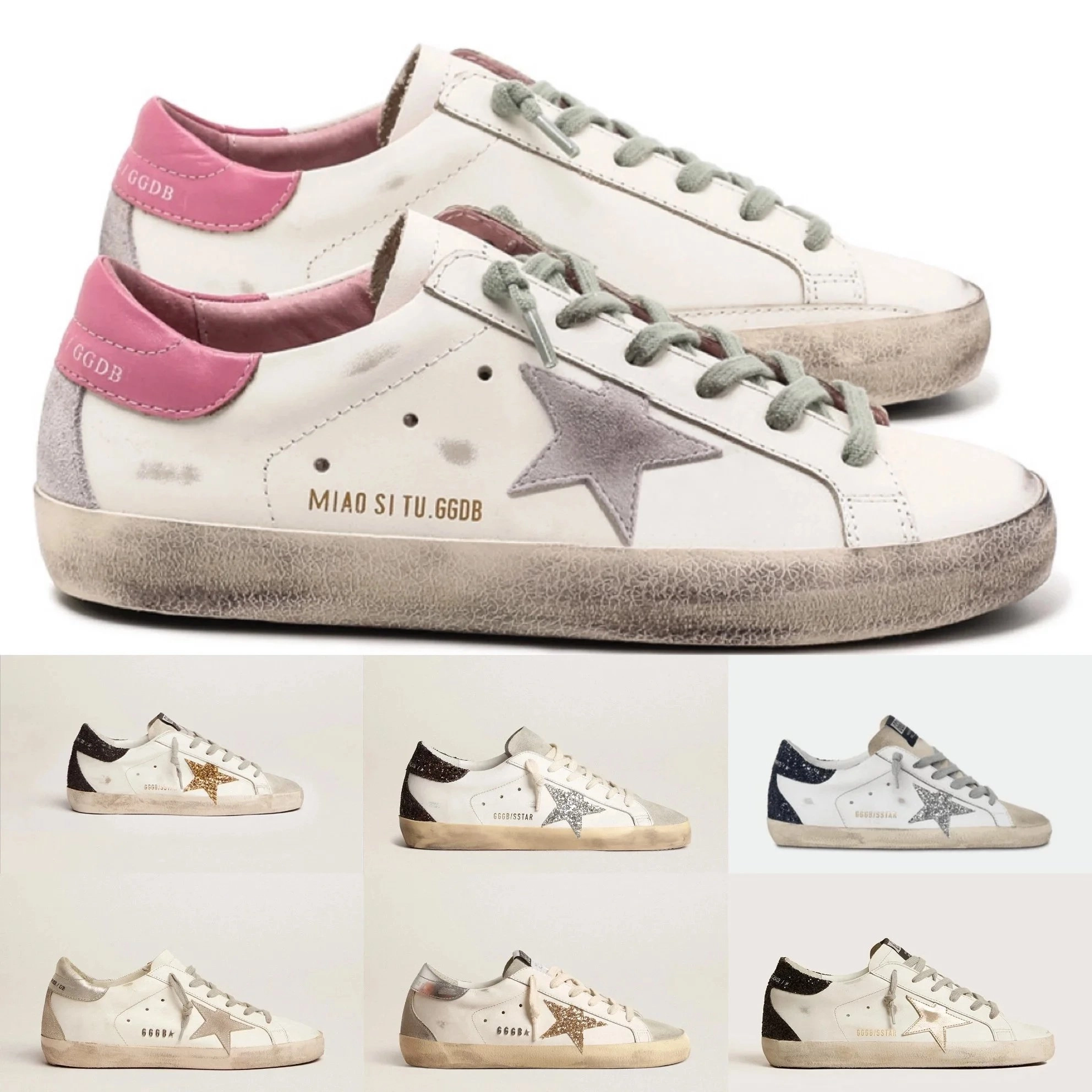Golden Goose Superstar White Pink Distressed Leather Sneakers