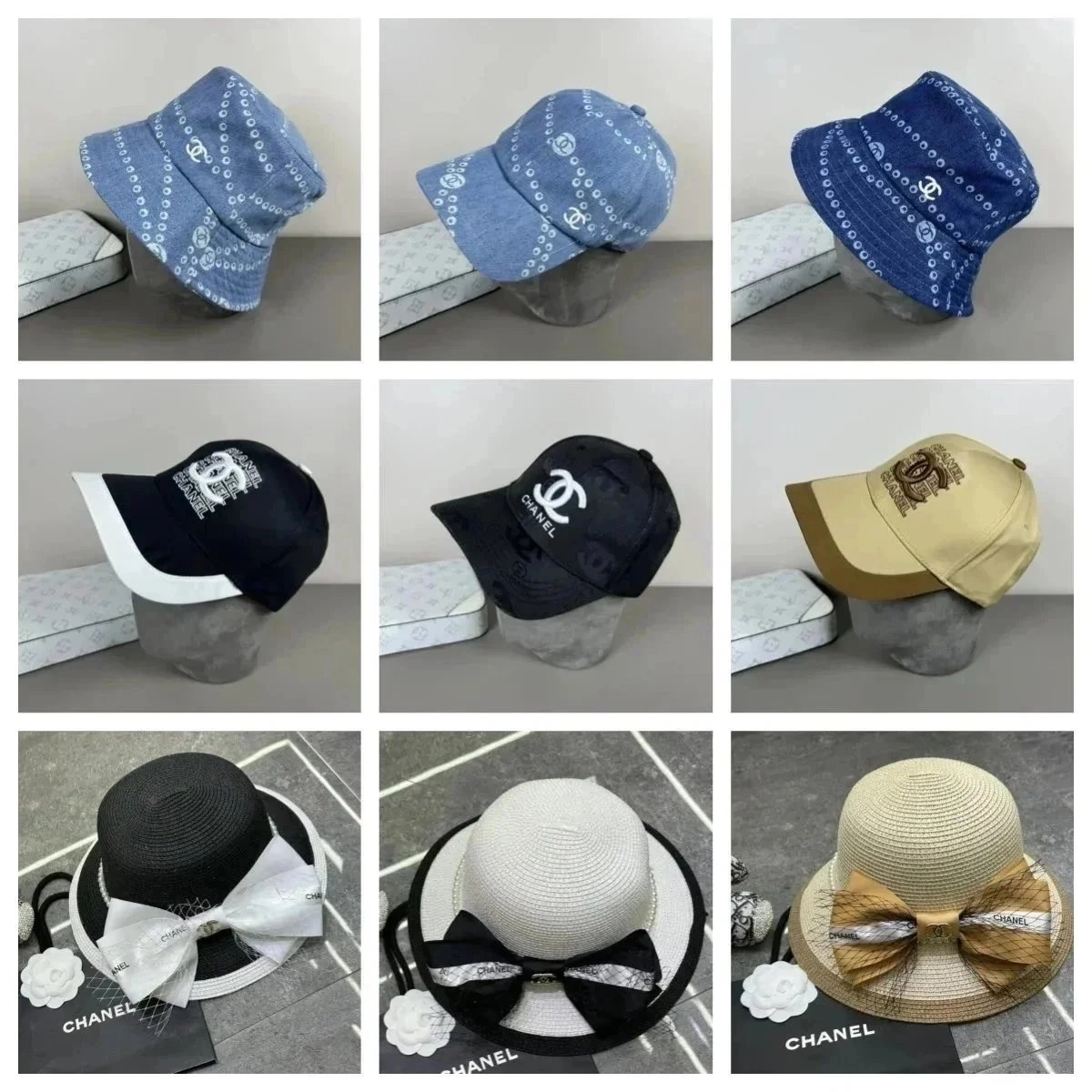 Chanel Denim Bucket Hat with CC Logo and Circular Pattern