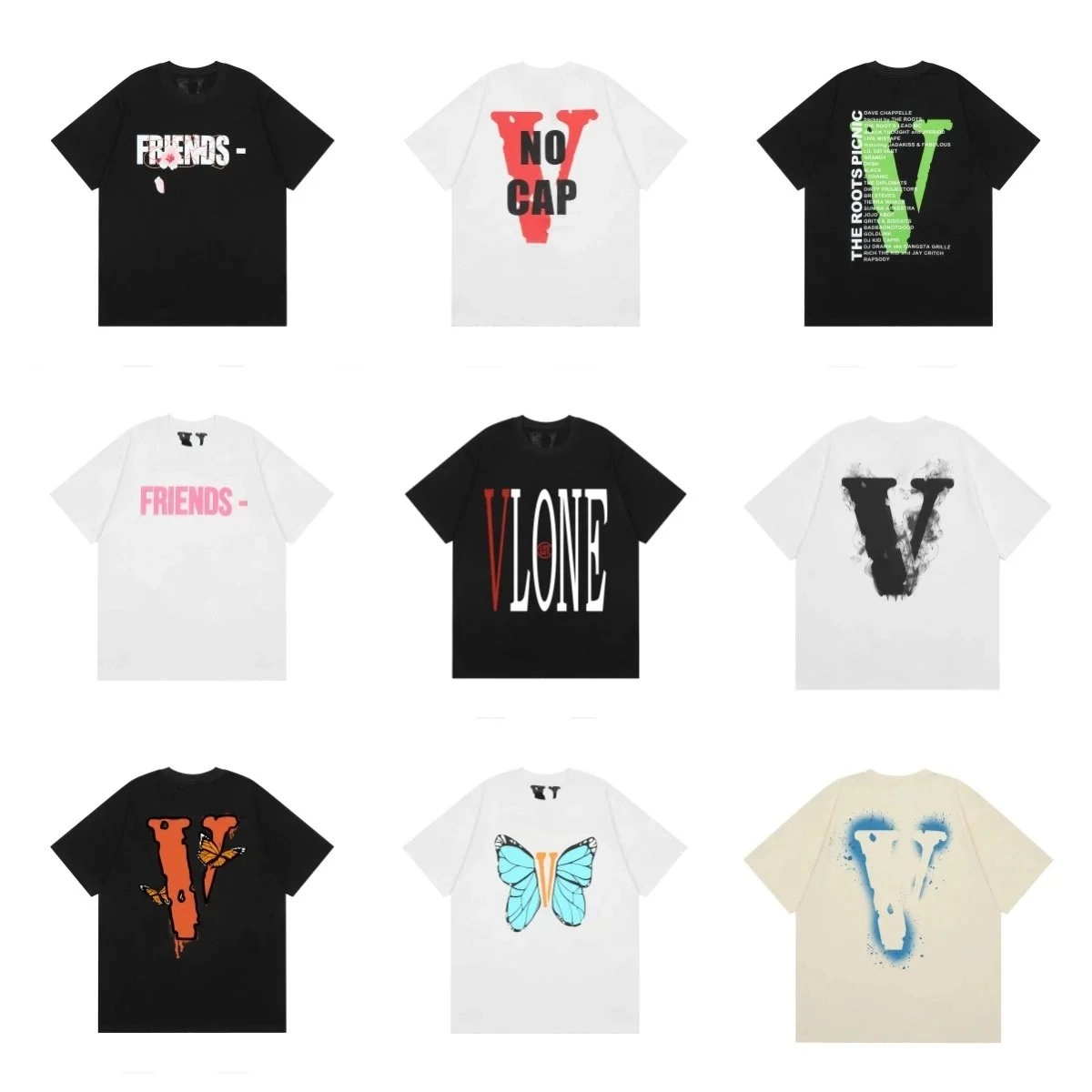 Vlone Friends Black T-Shirt with Floral Graphic Print