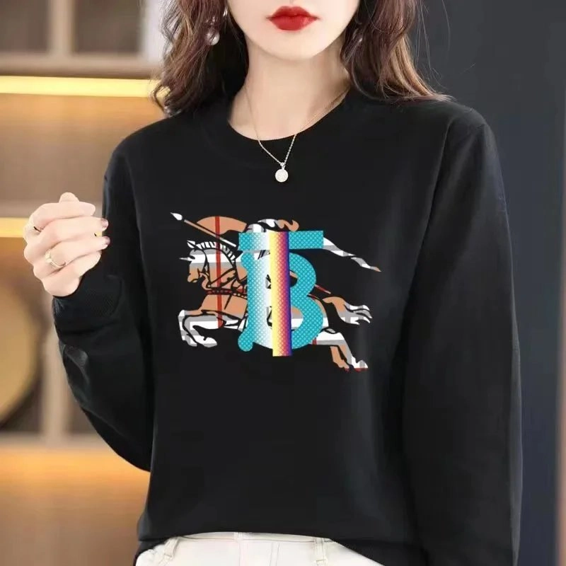 Burberry Knight Logo Black Crewneck Sweatshirt with Rainbow TB Monogram