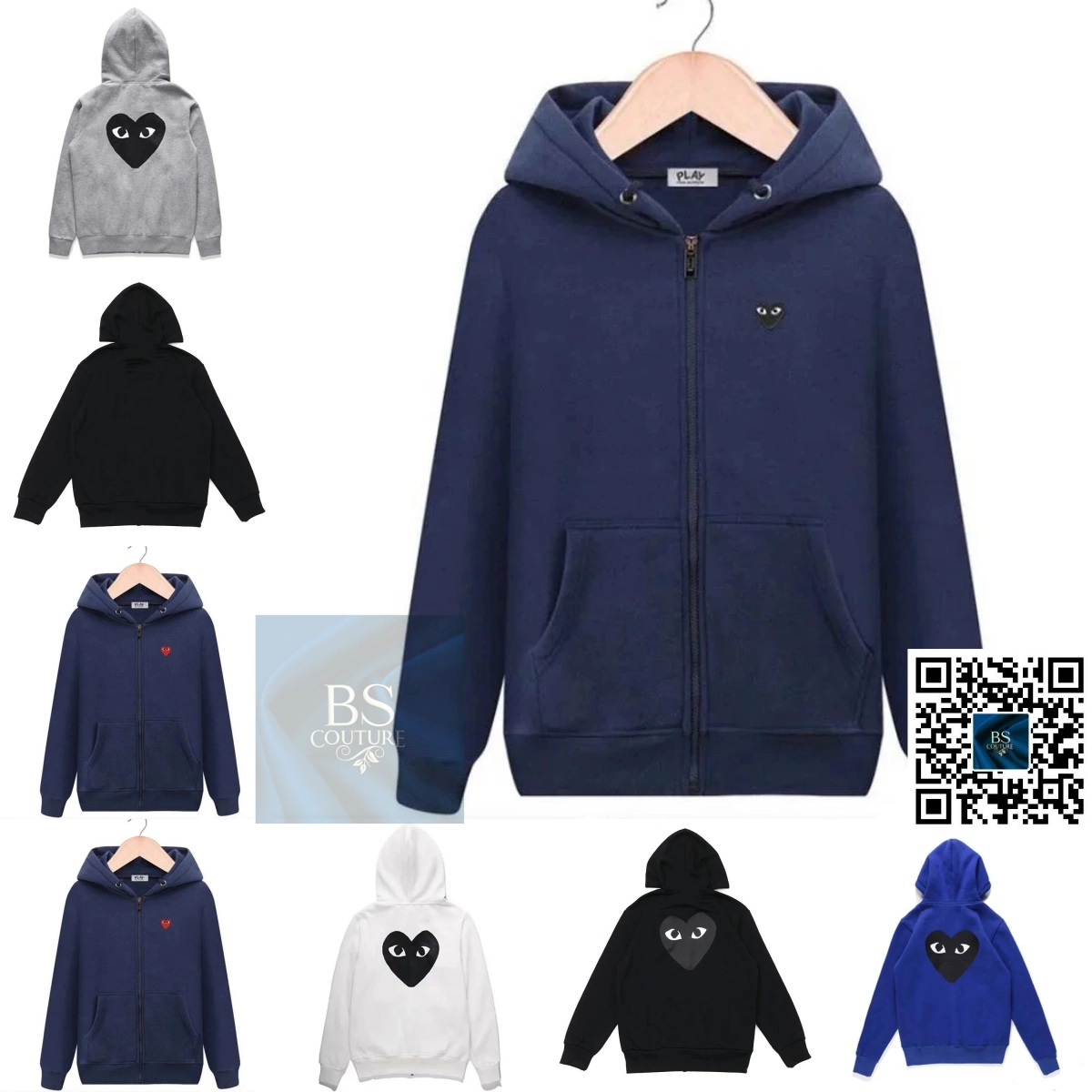 PLAY Comme des Gar&ccedil;ons Heart-Eye Zip-Up Hoodie Navy Blue