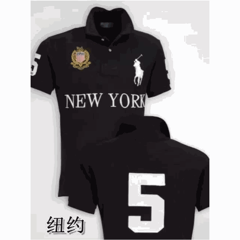 Polo Ralph Lauren Black New York Polo Shirt with Crest and Number 5