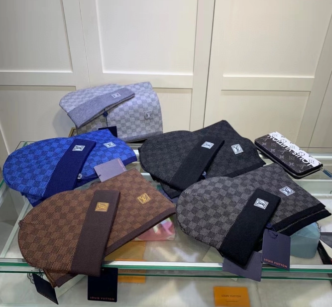 Louis Vuitton Monogram Canvas Beanie Hat with Leather Trim