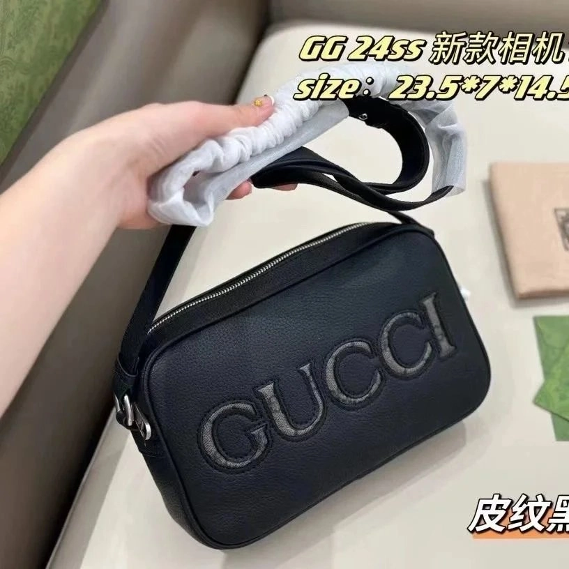 Gucci GG 24SS Camera Bag - Black Leather with Embossed Logo