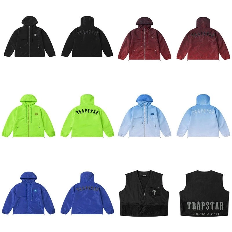 Trapstar Distressed Red Hooded Windbreaker Jacket with Embroidered Logo