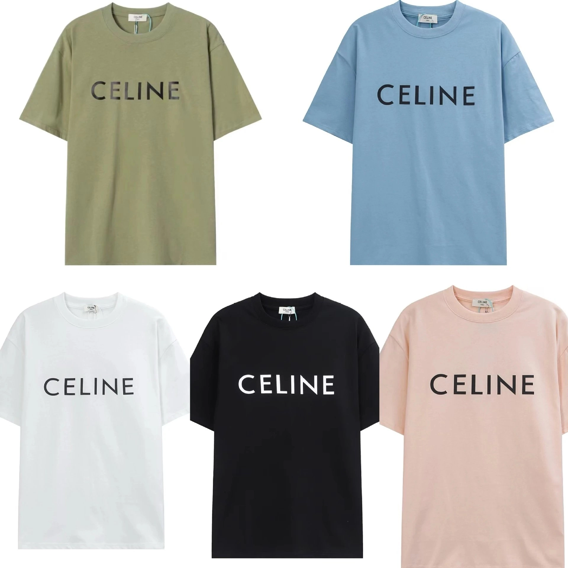 CELINE Oversized Logo T-Shirt in Olive Green