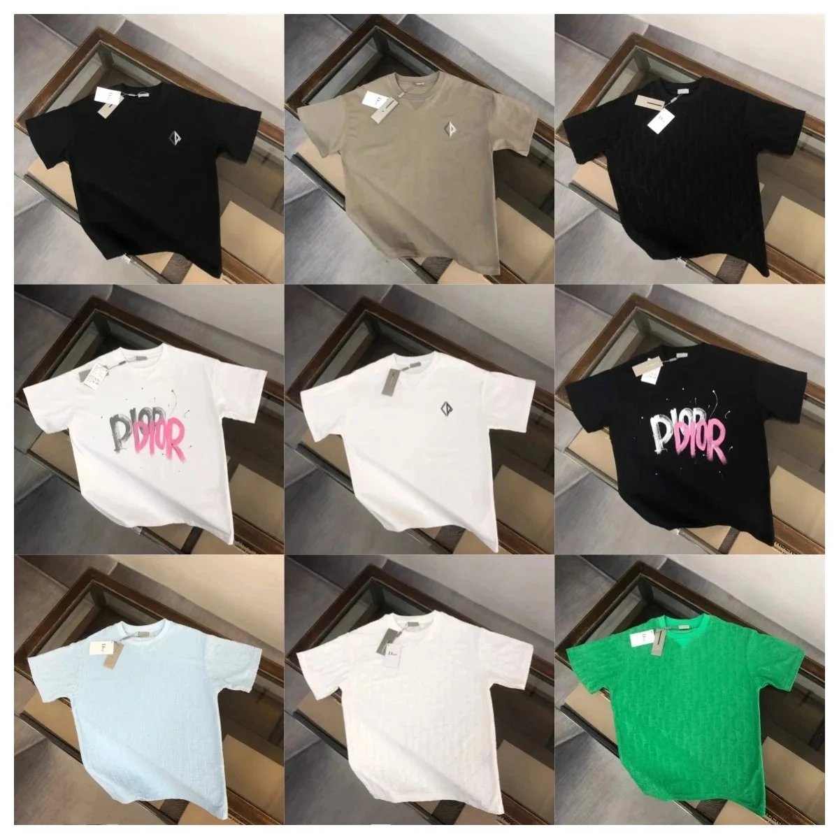 Dior Oblique Logo Short-Sleeve T-Shirt in Black Beige White Green