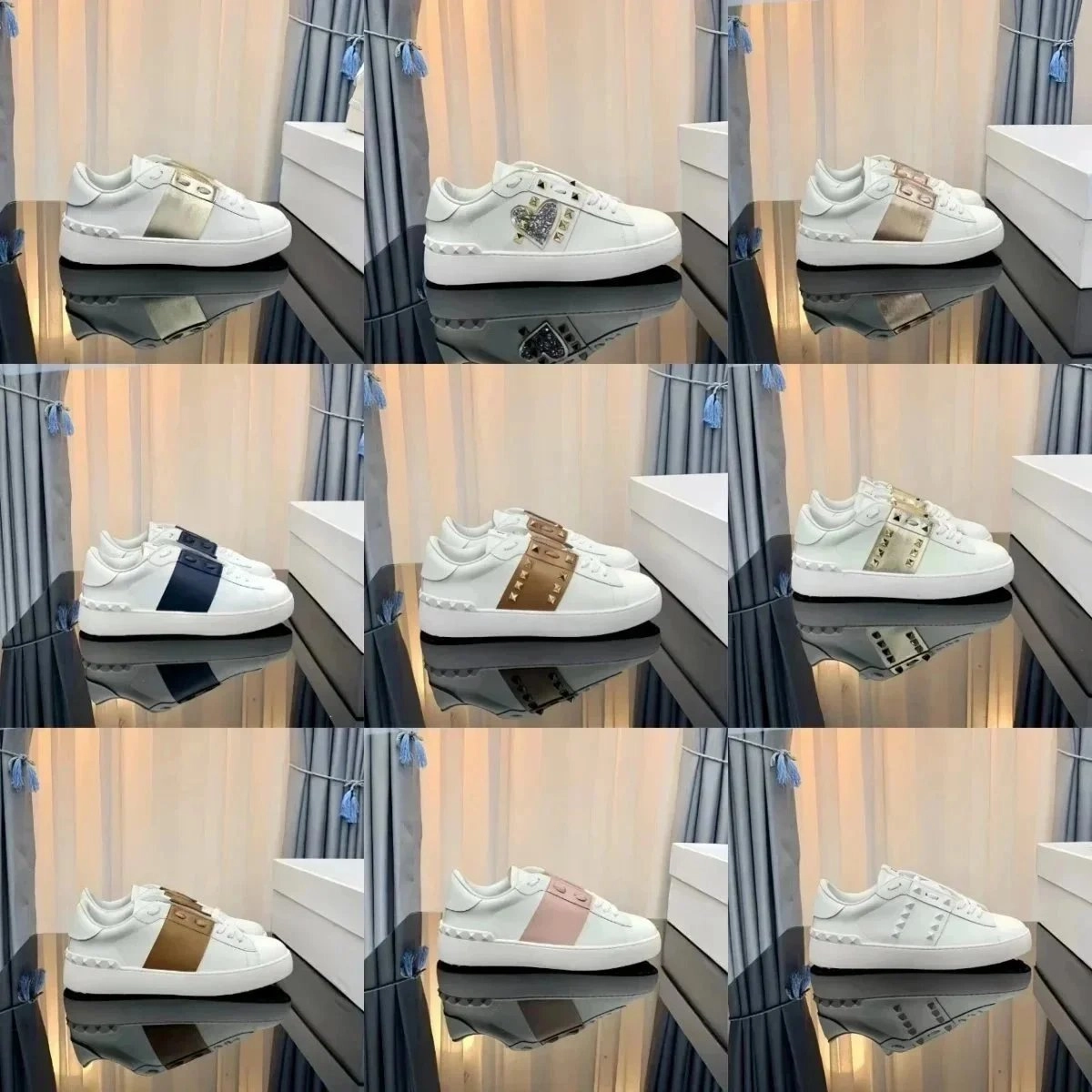 Valentino Rockstud Spike Low-Top Sneaker White Gold Heart