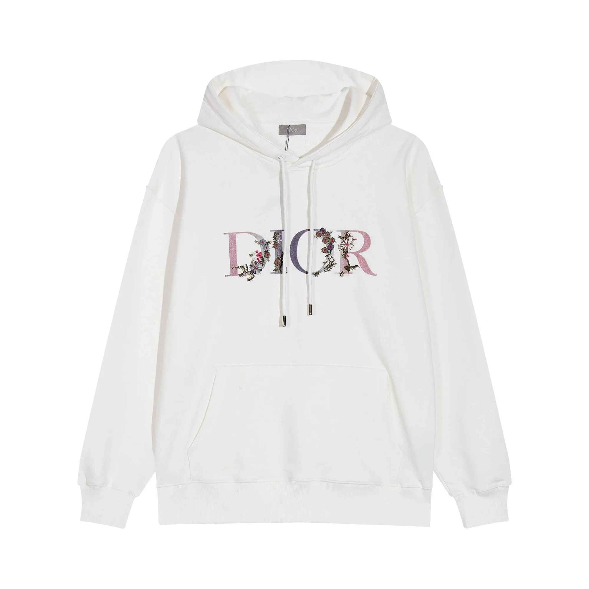 Dior Floral Embroidered Logo White Hoodie