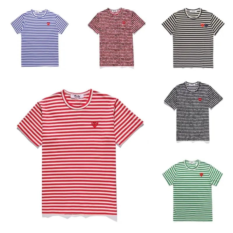 Comme des Gar&ccedil;ons PLAY Red White Striped T-Shirt with Heart Logo