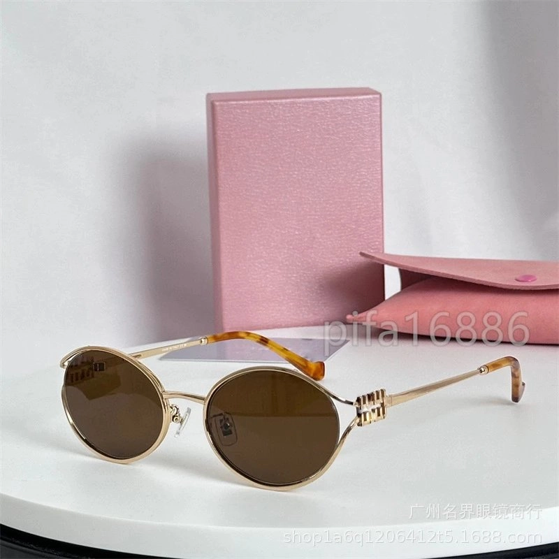 Miu Miu Round Gold-Frame Sunglasses with Tortoiseshell Temples