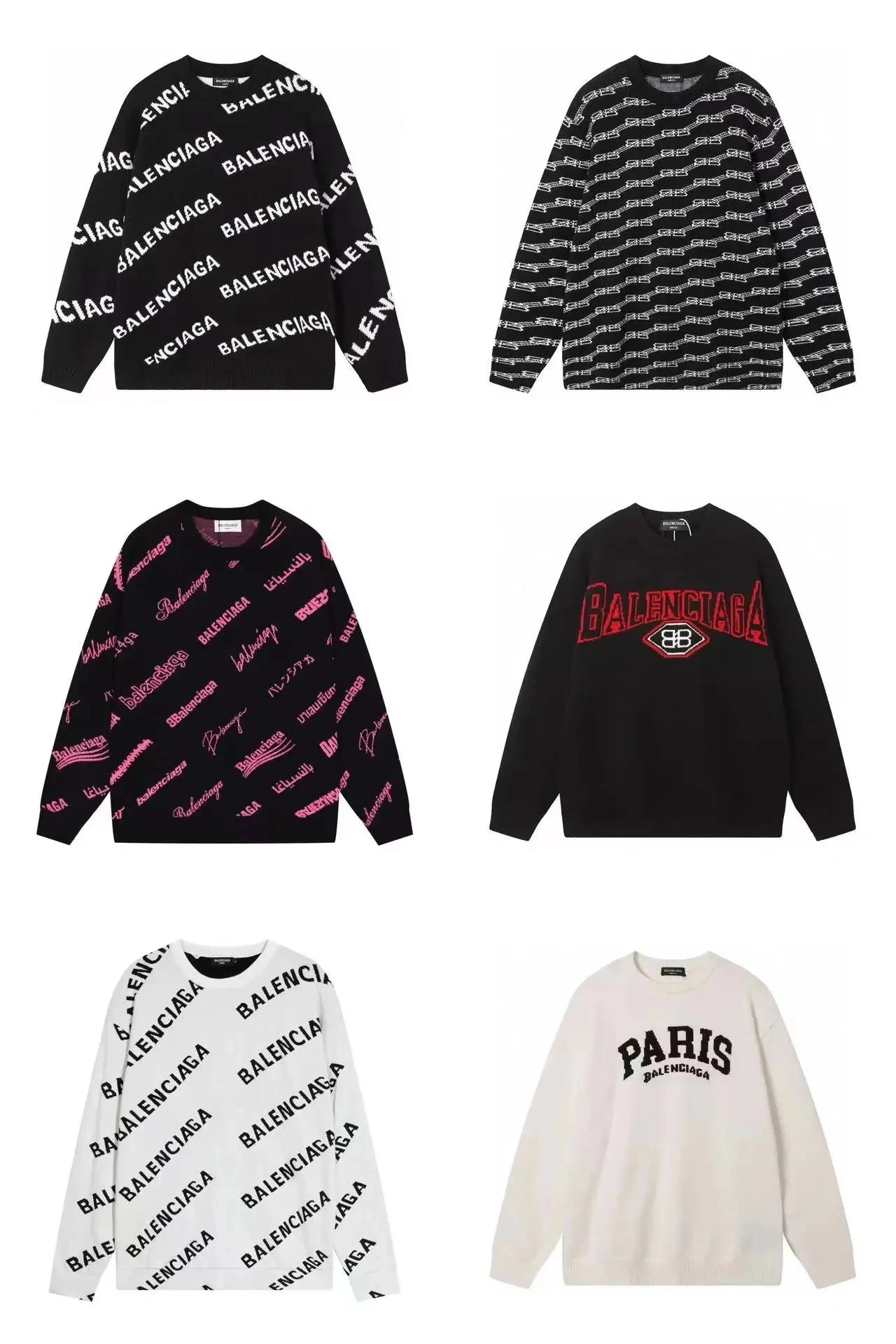 Balenciaga Logo All-Over Print Knit Sweater Black