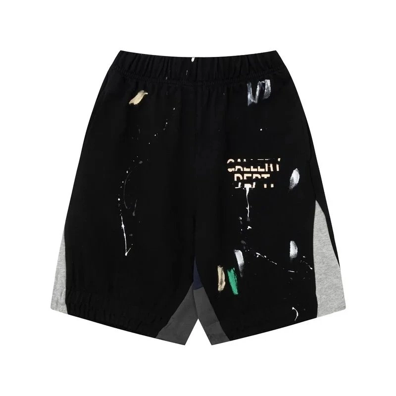 Gallery Dept Paint-Splatter Black Shorts with Gray Panels