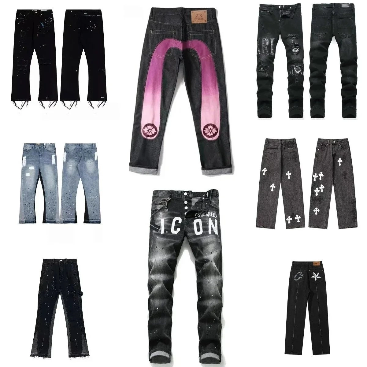 Evisu Pink Gradient Sakura Denim Pants with Iconic M-Shape Back