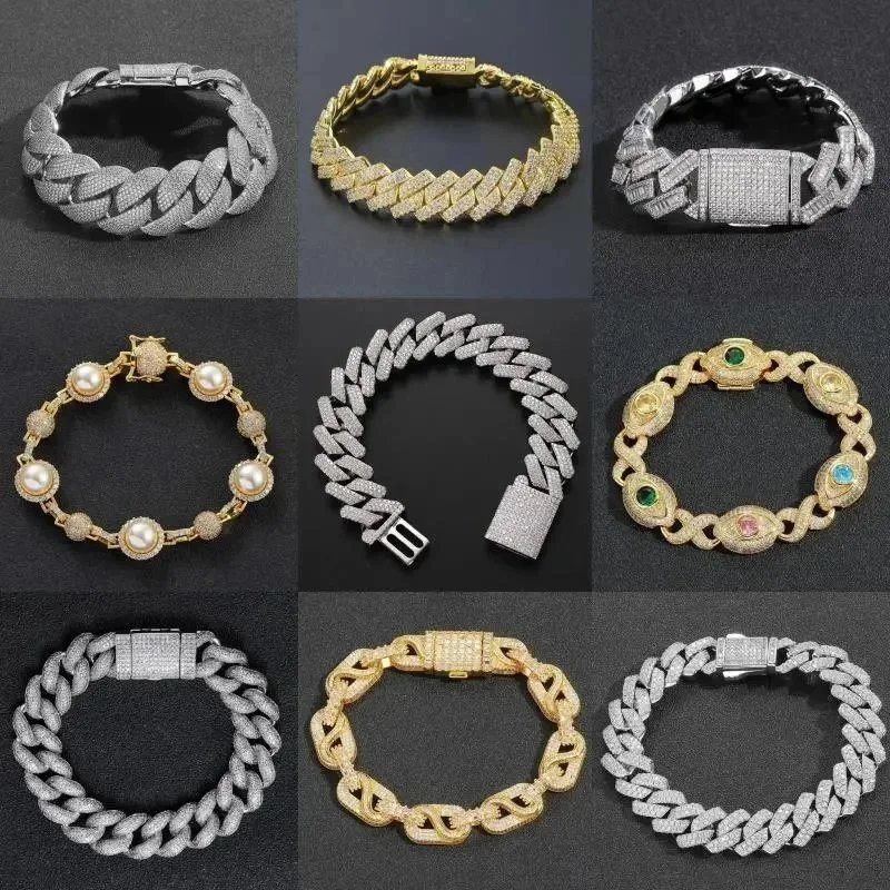 Premium Iced Out Cuban Link Bracelet with Pave Diamonds Gold Silver