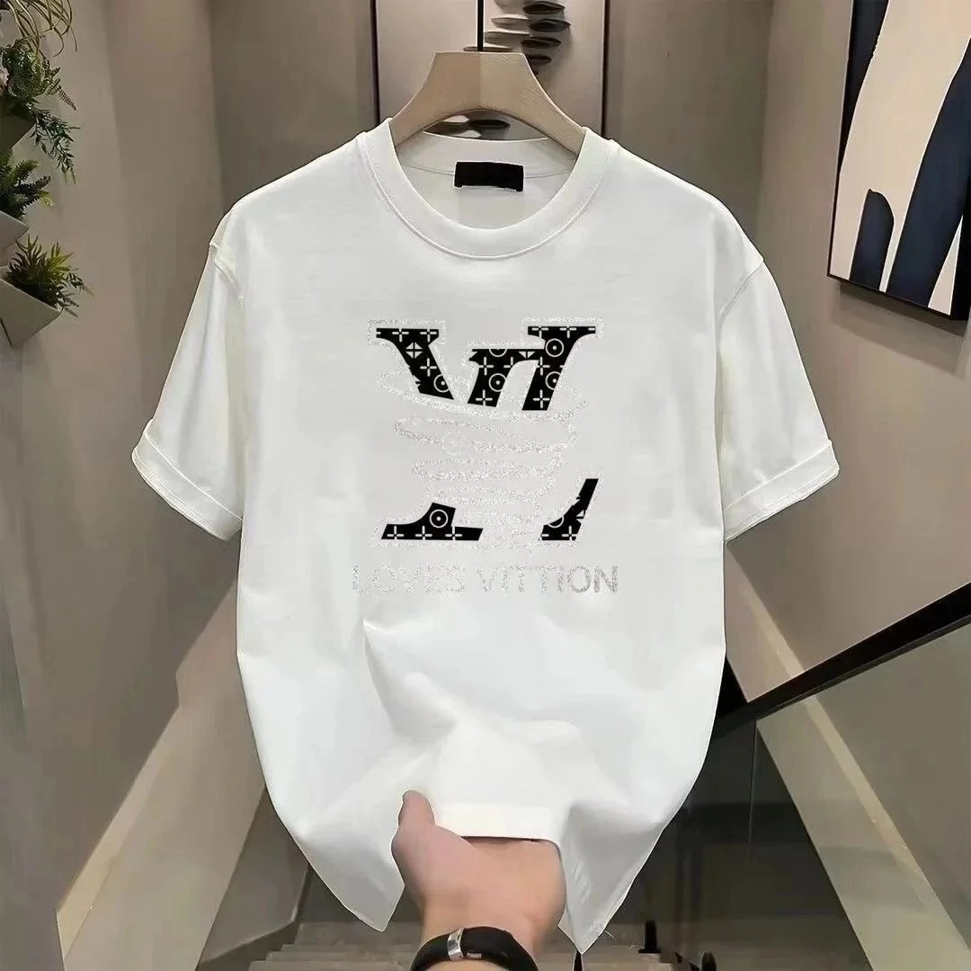 Louis Vuitton Monogram LV Logo White T-Shirt with Crystal Embellishment