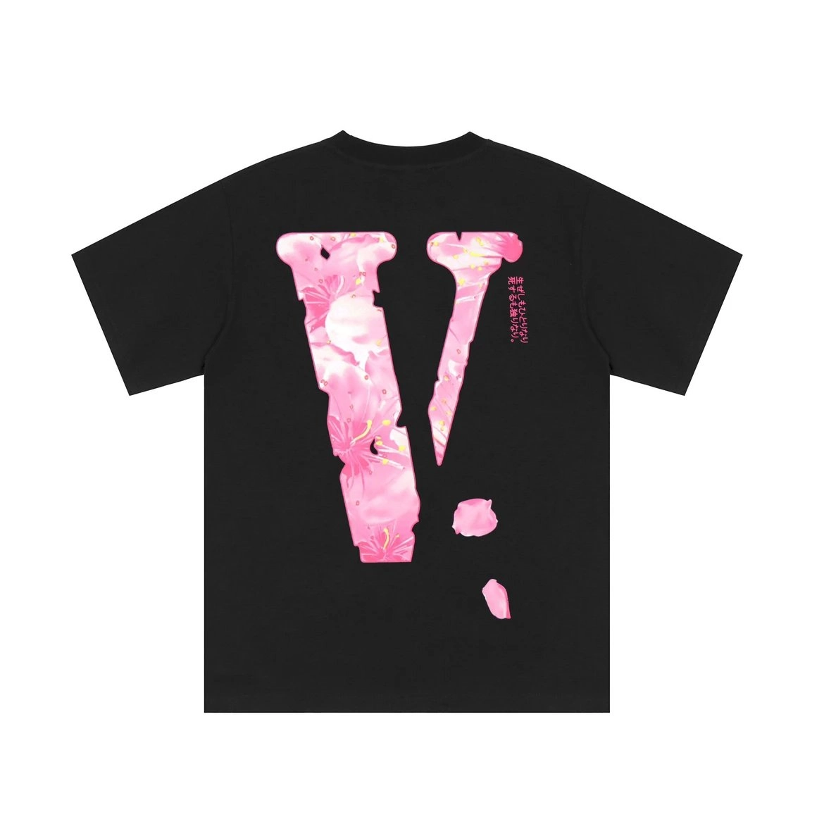 Vlone Pink Cherry Blossom V Logo Black T-Shirt