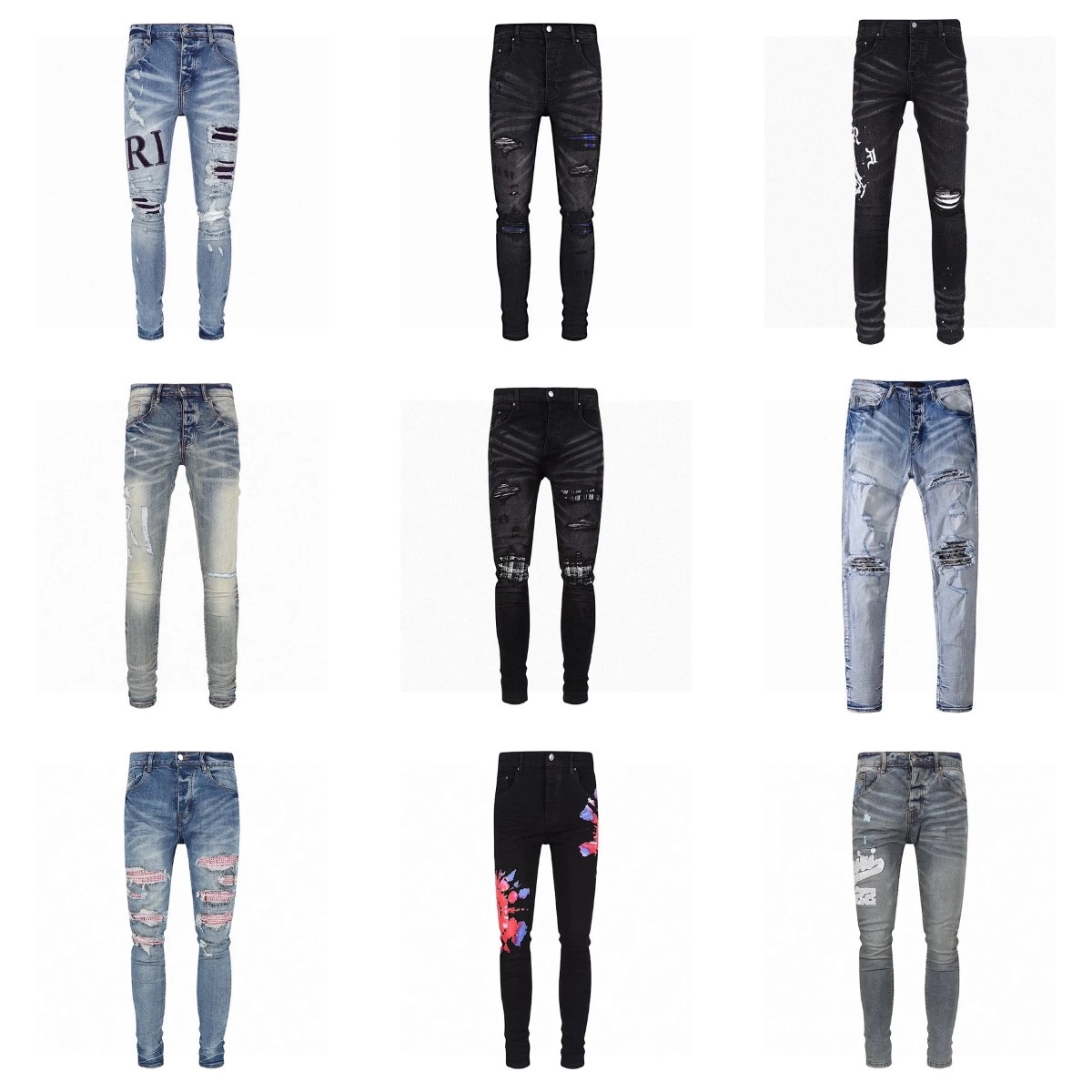 Amiri Distressed Slim Fit Jeans with Graphic Print
