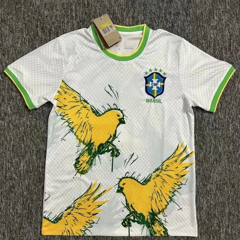 Nike Brazil CBF 2024 Away Jersey - White with Yellow Bird Graphic