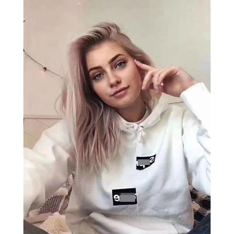 Supreme White Hoodie with Black Box Logo Patch Design