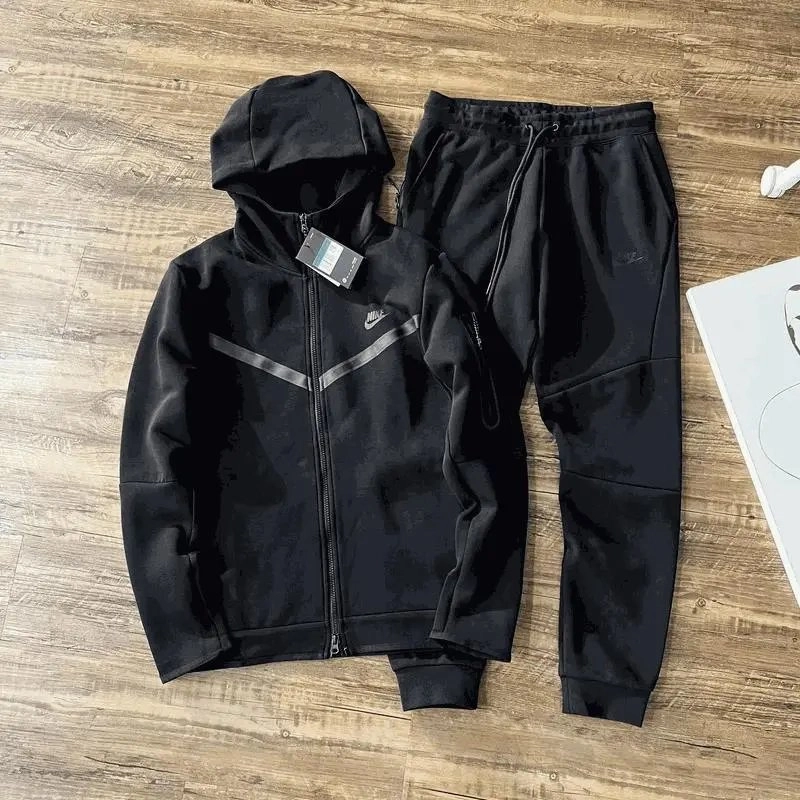Nike Tech Fleece Hoodie and Joggers Set - Black with Reflective Stripes