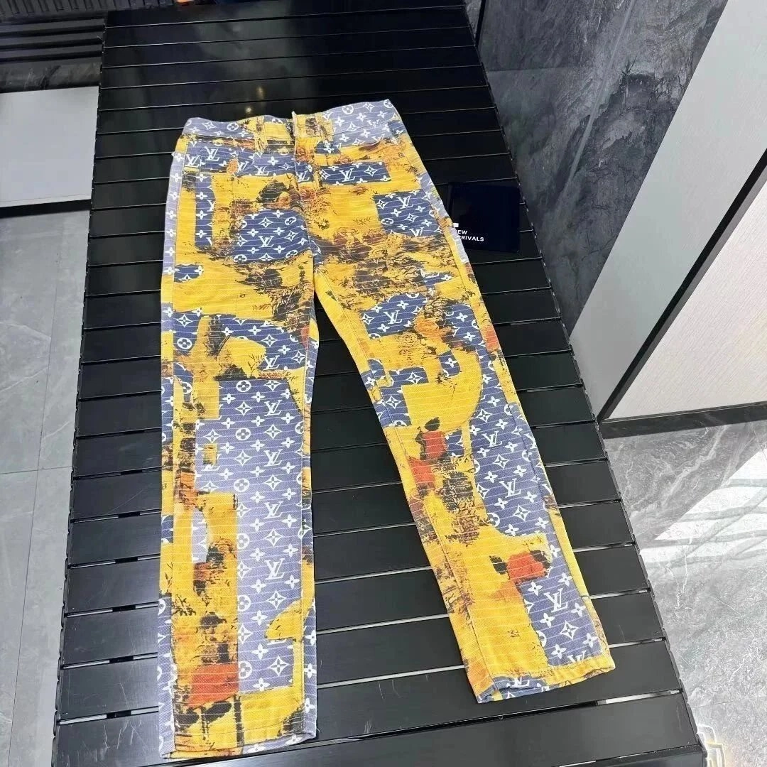 Louis Vuitton Monogram Patchwork Print Jeans Yellow Blue