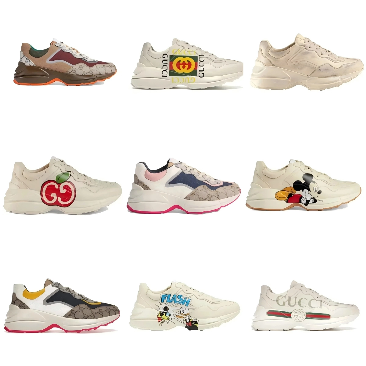 Gucci Rhyton Disney Mickey Mouse Print White Leather Sneaker