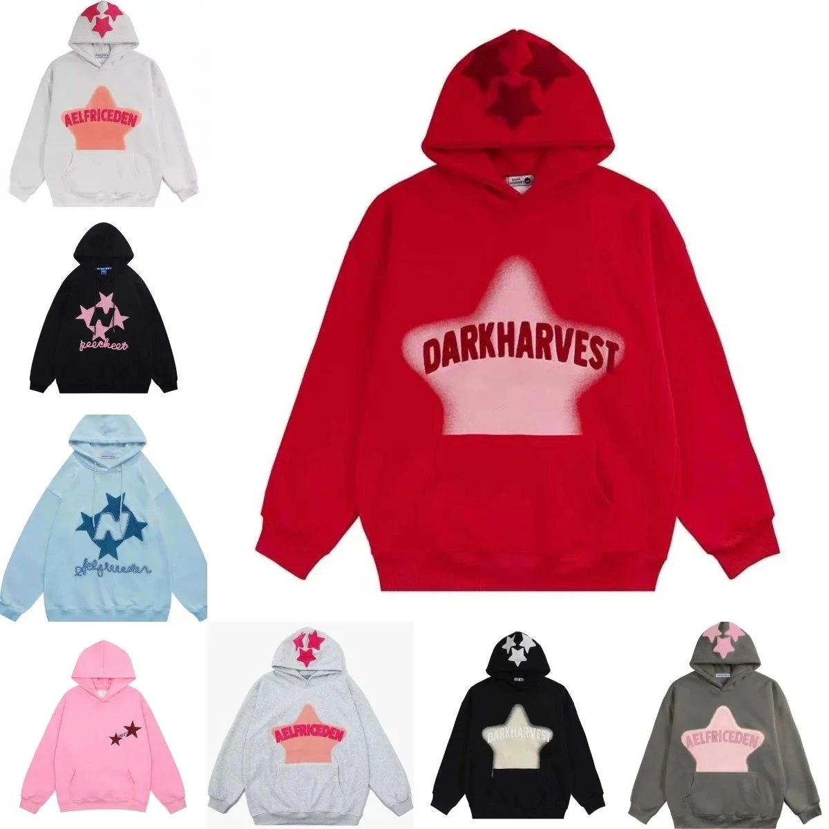 DARKHARVEST Star Gradient Hoodie - Bold Red with Embossed Stars