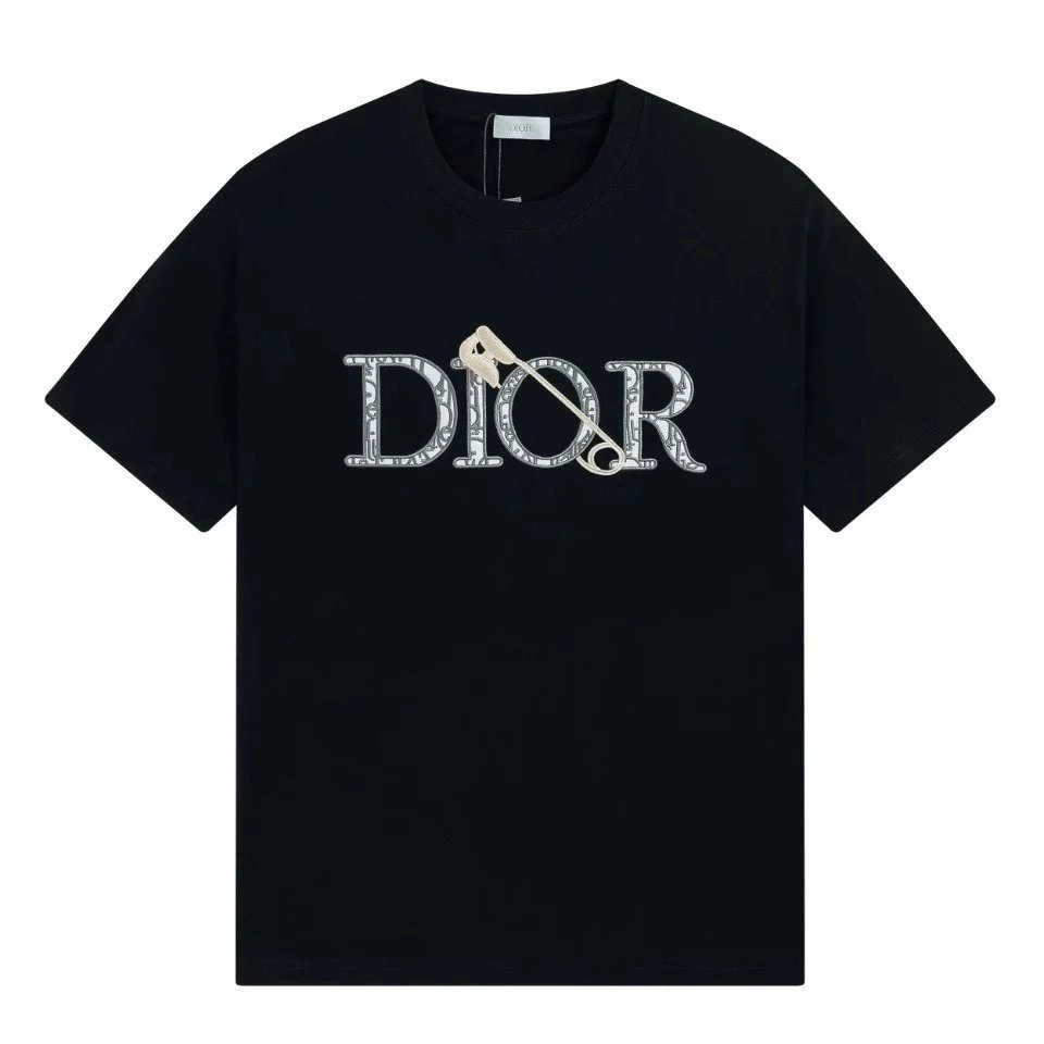 Dior Oblique Logo T-Shirt with Safety Pin Embellishment Black