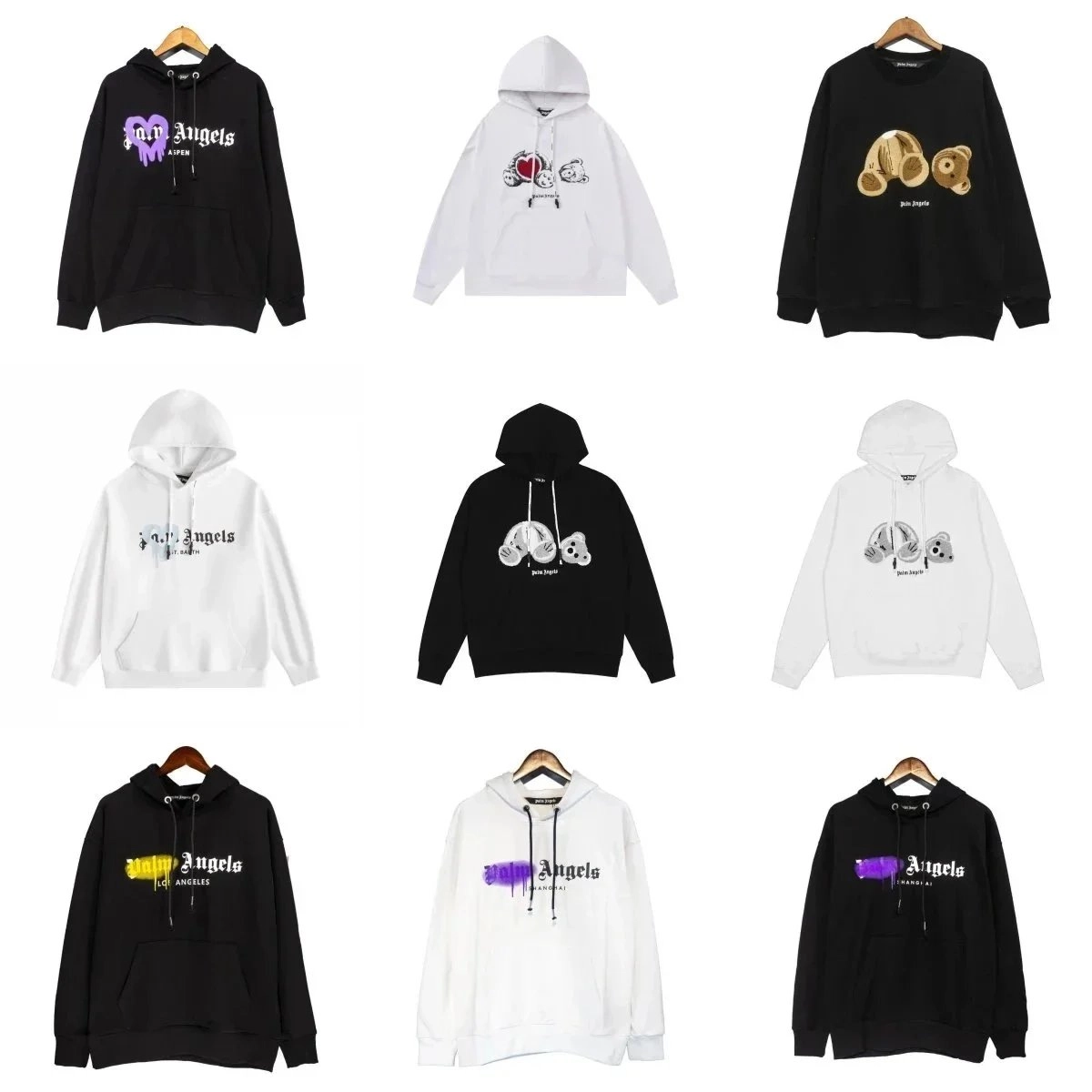 Palm Angels Black Hoodie with Purple Heart Logo and Dripping Effect