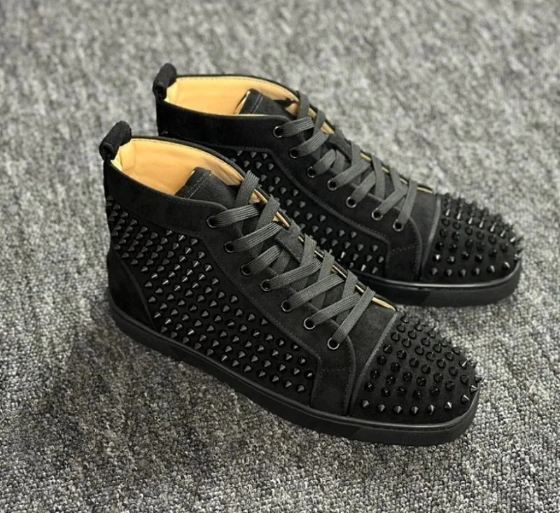 Christian Louboutin Spike Stud High-Top Sneakers Black Suede