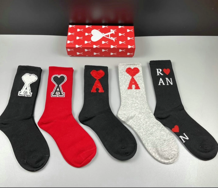 A Bathing Ape Heart Logo Socks - Black Red Gray Multi-Color
