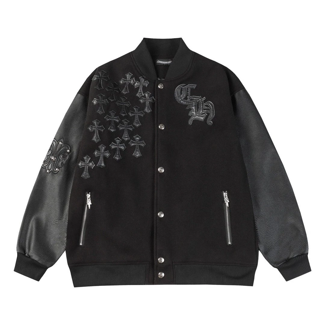 Chrome Hearts Black Cross-Embroidered Varsity Jacket