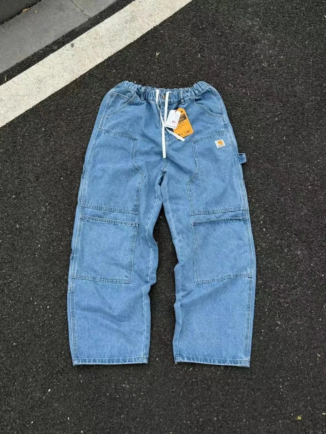 Carhartt Double-Knee Work Pant Light Blue Denim Elastic Waist