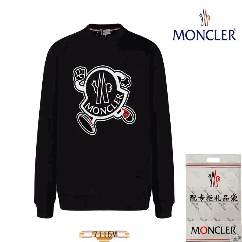 Moncler Black Crewneck Sweatshirt with Graphic Logo Print