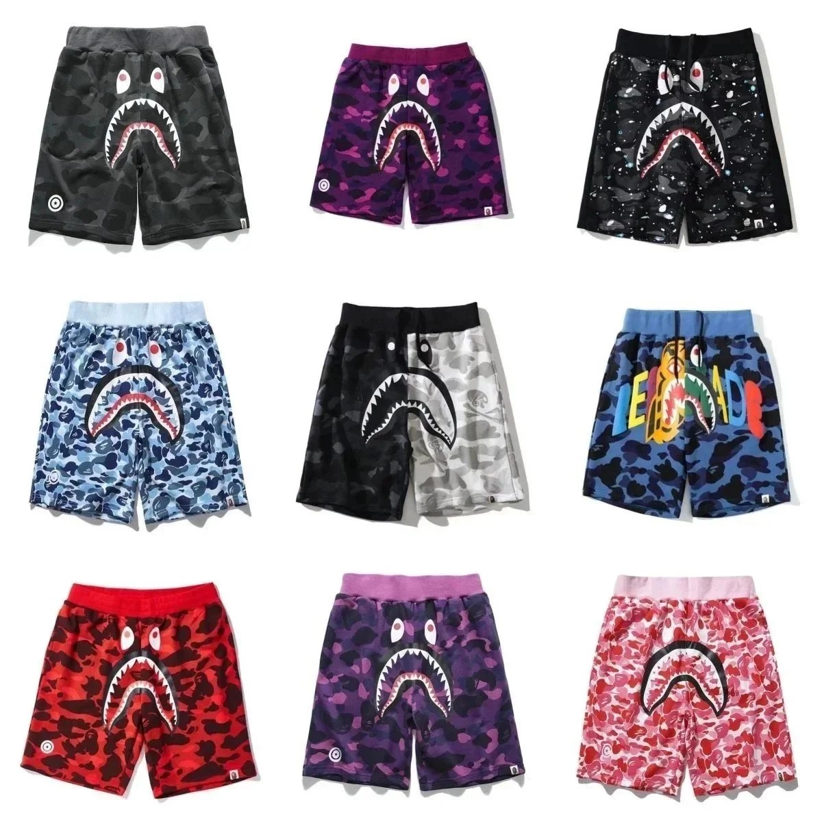 BAPE Shark Camo Shorts - Black Purple Blue Red Pattern