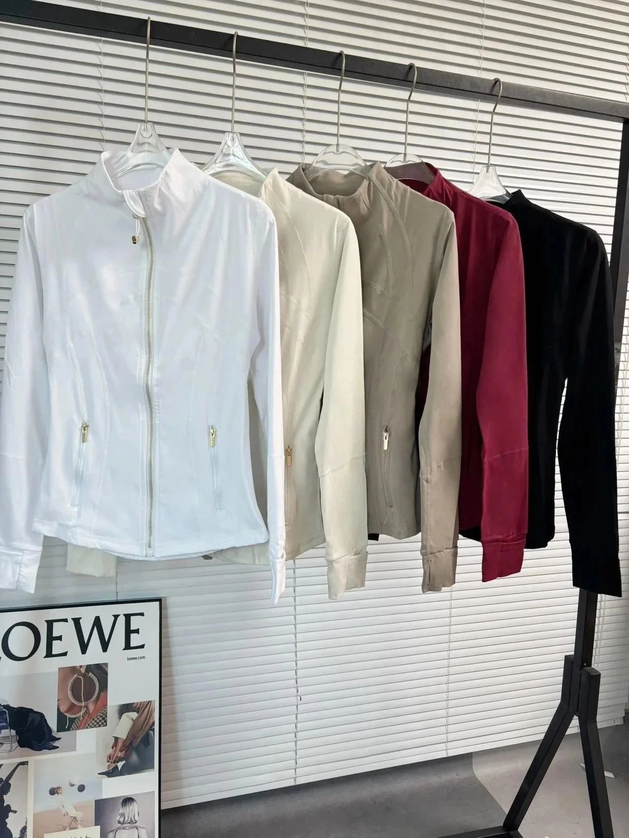 LOEWE Structured Zip-Up Jacket in White with Gold Zippers